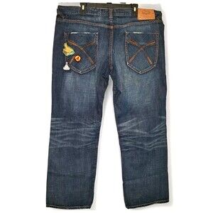 AKOO Distressed Denim Jeans Y2K Patched Skater Hip Hop Baggy Mens Size 42 x 33